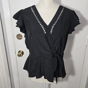 Milk And Honey Black Faux Wrwp Blouse Black Sz XL